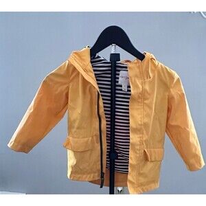 Cat & Jack Yellow Hooded Rain Coat Jacket 3T Lined Zip Unisex Baby & Toddler